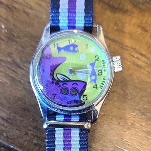 Vintage REGA RARE Colorful Fish Design Watch with Striped Band